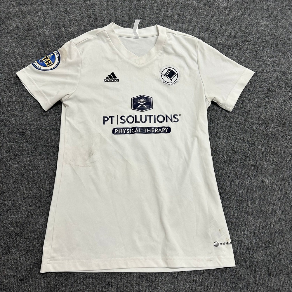 Adidas Soccer Jersey Womens Size S White Aeroready Tophat Hatters PT Solutions